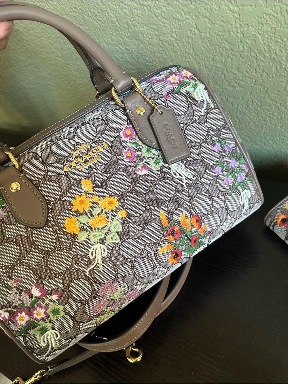 Coach Rowan Floral Embroidery Satchel Oak Color - Picture 3 of 10